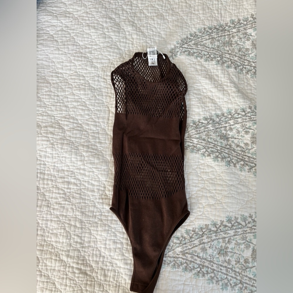 Zara Brown Bodysuit One Piece with High Neckline